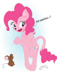 Size: 775x1031 | Tagged: safe, artist:midnightblitzz, artist:syth77, color edit, pinkie pie, cat, mouse, g4, chest fluff, colored, cute, female, solo