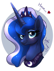 Size: 880x1150 | Tagged: safe, artist:joakaha, princess luna, g4, blushing, female, heart, looking at you, portrait, smiling, solo