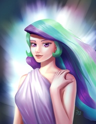 Size: 1166x1500 | Tagged: safe, artist:jay156, princess celestia, human, g4, beautiful, clothes, dress, female, humanized, looking at you, solo