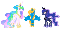 Size: 2685x1269 | Tagged: safe, artist:kindkristy99, princess celestia, princess luna, oc, oc:timor, alicorn, pony, g4, alicorn oc