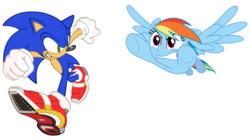 Size: 600x335 | Tagged: safe, artist:snicket324, rainbow dash, pegasus, pony, g4, crossover, duo, male, simple background, sonic the hedgehog, sonic the hedgehog (series), transparent background, vector