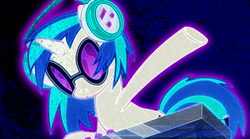 Size: 1992x1104 | Tagged: safe, dj pon-3, vinyl scratch, pony, unicorn, g4, female, headphones, horn, mare, solo, vinyl's glasses, vinyl's headphones, wub