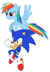 Size: 600x855 | Tagged: safe, artist:snicket324, rainbow dash, pegasus, pony, g4, crossover, duo, male, simple background, sonic the hedgehog, sonic the hedgehog (series), transparent background, vector