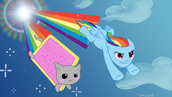 Size: 1261x715 | Tagged: safe, artist:topazpearl93, rainbow dash, g4, crossover, nyan cat