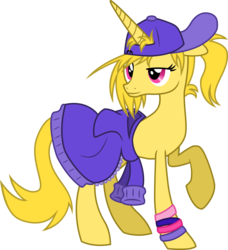 Size: 4560x5000 | Tagged: safe, artist:inuhoshi-to-darkpen, oc, oc only, oc:sunshine, pony, unicorn, absurd resolution, armband, clothes, hat, hoodie, simple background, smirk, transparent background, vector