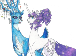 Size: 1398x1026 | Tagged: safe, artist:fountainstranger, tree of harmony, oc, oc:amity (fountainstranger), oc:harmony (heilos), deer, elements of harmony, flower in hair, ponified, simple background, transparent background