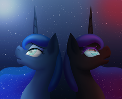 Size: 3455x2789 | Tagged: safe, artist:tsand106, nightmare moon, princess luna, g4, duality, high res, night, night sky