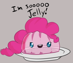 Size: 1280x1118 | Tagged: safe, artist:acharmingpony, pinkie pie, g4, :d, adorawat, cute, diapinkes, inanimate tf, jelly, literal, looking at you, open mouth, plate, pun, smiling, solo, transformation, wat