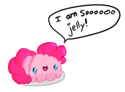 Size: 1200x876 | Tagged: dead source, safe, artist:acharmingpony, pinkie pie, g4, :d, inanimate tf, jelly, open mouth, pun, simple background, smiling, solo, transformation, transparent background, wat