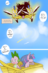 Size: 1280x1920 | Tagged: safe, artist:cold-blooded-twilight, spike, twilight sparkle, pegasus, pony, unicorn, cold blooded twilight, comic:cold storm, g4, bored, chariot, cloud, cloudy, comic, dialogue, disappointed, royal guard, unicorn twilight
