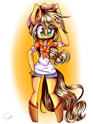 Size: 768x1024 | Tagged: safe, artist:iponylover, applejack, earth pony, anthro, unguligrade anthro, g4, female, solo