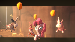 Size: 1920x1080 | Tagged: safe, artist:glaze15, pinkie pie, g4, 3d, balloon, balloonicorn, breaking the fourth wall, candy cane, crossover, out of frame, piñata, smiling, source filmmaker, team fortress 2