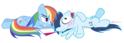 Size: 1000x350 | Tagged: safe, artist:dm29, rainbow dash, soarin', g4, exhausted, female, flag, male, on back, panting, pennant, prone, ship:soarindash, shipping, simple background, straight, sweat, tired, transparent background