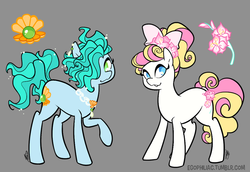 Size: 900x619 | Tagged: safe, artist:egophiliac, august breeze, august gladiolus, pony, g3, g4, birthflower ponies, flower, g3 to g4, generation leap, hair over one eye, jewel birthday ponies, pearl, seashell