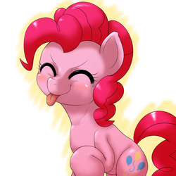 Size: 1000x1000 | Tagged: safe, artist:ushiro no kukan, pinkie pie, earth pony, pony, g4, :p, >:p, blushing, cute, diapinkes, eyes closed, female, silly, solo, tongue out