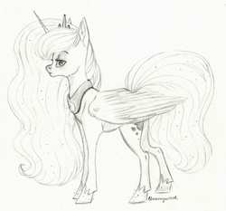 Size: 1710x1596 | Tagged: safe, artist:bloomywind, princess luna, g4, female, monochrome, sketch, solo