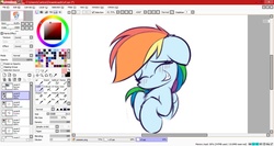 Size: 1366x728 | Tagged: source needed, safe, artist:carlos, rainbow dash, g4, blushing, cute, eyes closed, female, floppy ears, grin, microsoft windows, paint tool sai, smiling, solo, windows 8