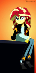 Size: 600x1222 | Tagged: safe, artist:cbear624, sunset shimmer, equestria girls, friendship through the ages, g4, my little pony equestria girls: rainbow rocks, my past is not today, cute, female, looking at you, shimmerbetes, sitting, smiling, solo