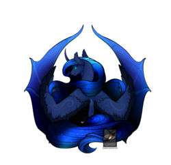 Size: 4650x4500 | Tagged: dead source, safe, artist:phoeberia, princess luna, g4, absurd resolution, fangs, female, glowing eyes, rear view, simple background, sitting, solo, spread wings, transparent background
