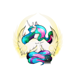 Size: 4650x4500 | Tagged: dead source, safe, artist:phoeberia, princess celestia, pony, g4, absurd resolution, female, looking back, mare, rear view, simple background, sitting, smiling, solo, spread wings, transparent background