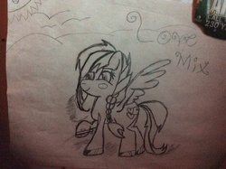 Size: 2592x1936 | Tagged: safe, oc, oc only, blushing, braid, horseshoes, sketch, smiling, traditional art, wings