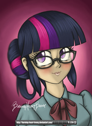 Size: 1024x1408 | Tagged: safe, artist:burning-heart-brony, twilight sparkle, equestria girls, g4, clothes, equestria girls outfit, female, glasses, humanized, portrait, solo