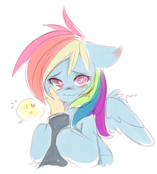 Size: 600x667 | Tagged: safe, artist:ende26, rainbow dash, human, g4, blushing, crying, disembodied hand, floppy ears, hand, looking at you, misleading thumbnail, offscreen character, pomf, pov, smiling, wingding eyes
