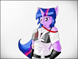 Size: 2576x1936 | Tagged: safe, artist:dark-firespirit, twilight sparkle, anthro, g4, assassin's creed, clothes, costume, crossover, female, gloves, necklace, shirt, solo