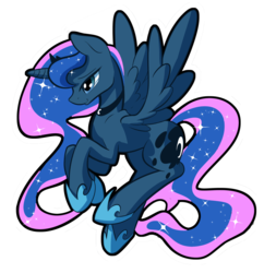 Size: 1280x1320 | Tagged: safe, artist:darkflame75, princess luna, lunadoodle, g4, crown, female, horseshoes, jewelry, lidded eyes, peytral, raised hoof, regalia, simple background, slender, smiling, solo, spread wings, thin, transparent background