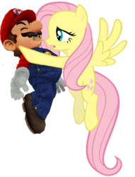 Size: 644x842 | Tagged: safe, artist:fjojr, artist:iocainepower, fluttershy, pegasus, pony, g4, 3d, flying, male, mario, open mouth, simple background, spread wings, super mario bros., transparent background, vector, why