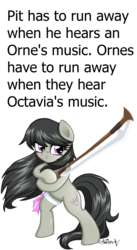 Size: 662x1205 | Tagged: safe, artist:kaizenwerx, artist:rgm2011, octavia melody, earth pony, pony, g4, bipedal, glorious cello princess, kid icarus: uprising, orne, pit (kid icarus), sword