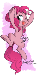 Size: 837x1668 | Tagged: safe, artist:thewondercrew, pinkie pie, earth pony, pony, g4, cute, diapinkes, female, happy, mare, open mouth, simple background, solo, wink