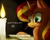 Size: 1024x819 | Tagged: safe, artist:dimna-dod, sunset shimmer, pony, unicorn, g4, candle, female, japanese, reading, solo