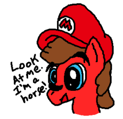 Size: 302x291 | Tagged: safe, artist:icepony64, pony, dialogue, male, mario, ponified, simple background, solo, super mario bros., transparent background