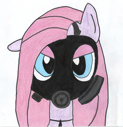 Size: 878x910 | Tagged: safe, artist:lukin, pinkie pie, g4, female, gas mask, pencil drawing, pinkamena diane pie, solo, traditional art