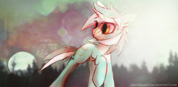 Size: 1280x624 | Tagged: safe, artist:crutonart, lyra heartstrings, pony, unicorn, g4, female, horn, looking back, mare, solo