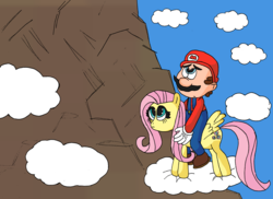 Size: 3357x2445 | Tagged: safe, artist:tman5636, fluttershy, g4, cloud, cloudy, crossover, high res, humans riding ponies, male, mario, mario bros riding fluttershy, riding, super mario bros.