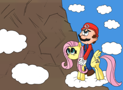 Size: 3357x2445 | Tagged: safe, artist:tman5636, fluttershy, g4, cloud, cloudy, crossover, high res, humans riding ponies, male, mario, riding, super mario bros.