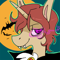 Size: 500x500 | Tagged: safe, artist:goatsocks, oc, oc only, oc:dabble, vampire, vampony, fangs, glowing eyes, solo