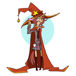 Size: 1280x1290 | Tagged: safe, artist:goatsocks, oc, oc only, oc:dabble, anthro, clothes, hat, school uniform, skinny, skirt, solo, thin, wizard, wizard hat