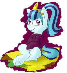 Size: 1068x1151 | Tagged: safe, artist:notenoughapples, sonata dusk, pony, g4, female, ponified, simple background, solo, sweatshirt, taco, tiara, transparent background