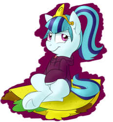 Size: 1068x1151 | Tagged: safe, artist:notenoughapples, sonata dusk, earth pony, pony, g4, clothes, disguise, disguised siren, earth pony sonata dusk, equestria girls ponified, female, gem, hoodie, ponified, simple background, siren gem, solo, sweatshirt, taco, tiara, transparent background