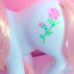 Size: 1210x1214 | Tagged: safe, artist:audra-hime, desert rose, g3, close-up, cutie mark, irl, photo, solo, toy