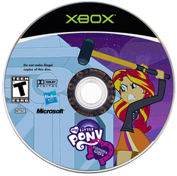 Size: 789x784 | Tagged: safe, artist:dannydsi3d, sunset shimmer, equestria girls, g4, my little pony equestria girls, cd, cover, disc, equestria girls logo, game, hasbro, microsoft, sledgehammer, xbox