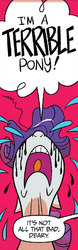 Size: 256x816 | Tagged: safe, artist:brendahickey, idw, rarity, pony, unicorn, g4, spoiler:comic, spoiler:comicff19, blatant lies, crying, female, large ham, lies, mare, marshmelodrama, mascarity, messy mane, rarity being rarity, running makeup