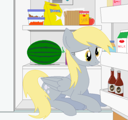 Size: 598x560 | Tagged: safe, artist:hyolark, derpy hooves, pegasus, pony, g4, female, mare, pony in fridge, refrigerator, solo