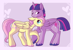 Size: 721x500 | Tagged: safe, artist:lulubell, fluttershy, twilight sparkle, alicorn, pegasus, pony, g4, butterscotch, duo, duo male, dusk shine, folded wings, gay, male, neck nuzzle, nuzzling, prince dusk, rule 63, ship:buttershine, ship:twishy, shipping, twilight sparkle (alicorn), wings