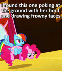 Size: 245x280 | Tagged: safe, edit, edited screencap, screencap, pinkie pie, rainbow dash, pony, g4, too many pinkie pies, animated, cute, female, holding a pony, horses doing horse things, meme