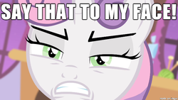 Size: 610x343 | Tagged: safe, sweetie belle, g4, image macro, meme, reaction image, stare