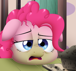 Size: 838x788 | Tagged: safe, artist:snowzahedghog, pinkie pie, earth pony, pony, g4, the cutie map, baked bads, female, floppy ears, green face, mare, muffin, nauseous, nauseous face, pukie pie, scene interpretation, winnie the pink